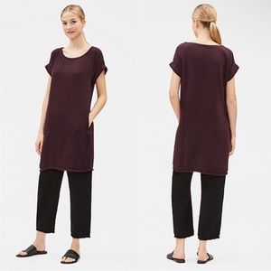Eileen Fisher Burgundy Organic Cottin Gauze Shirt Dress with Pockets Size XL
